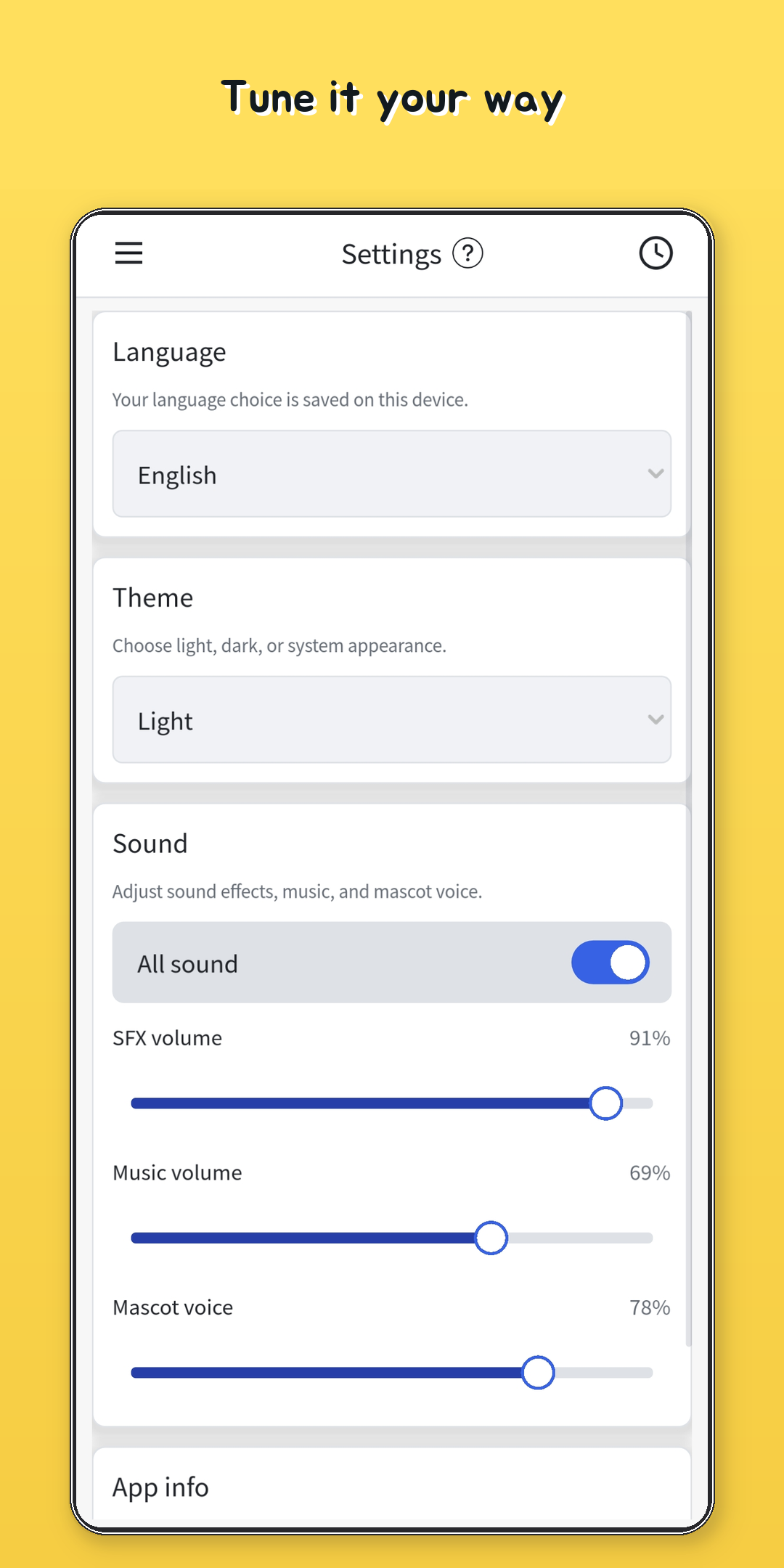 justThis settings screen screenshot